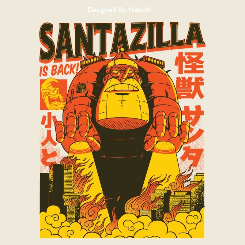 Géant Père Noël en mode Kaiju Retro