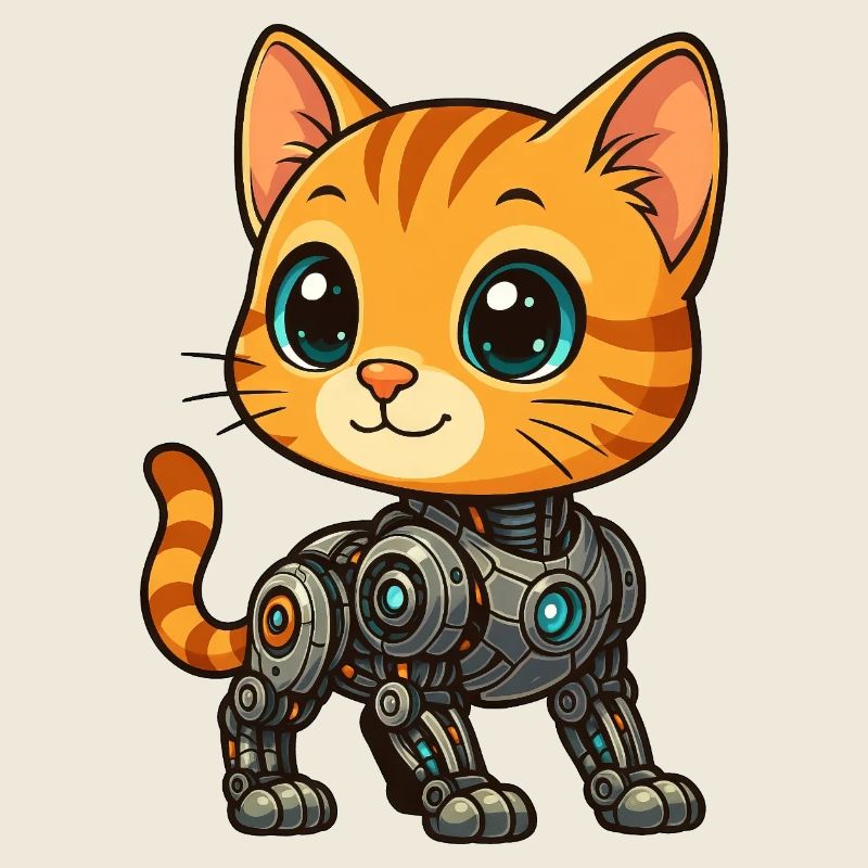 chaton mignon cyborg robot dessin animé