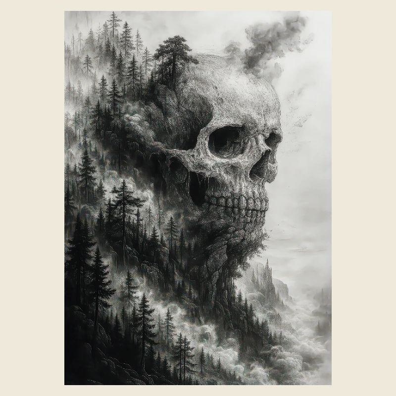 Eerie Forest Skull Illustration