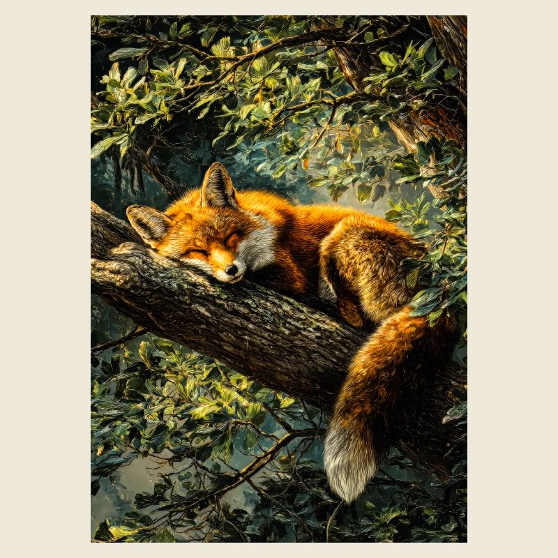 Renard endormi dans une forêt ensoleillée