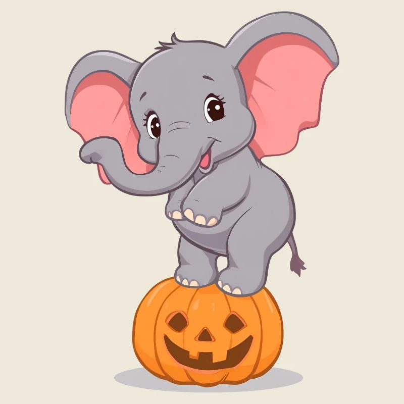 Cartoon Elephant on Halloween Pumpkin