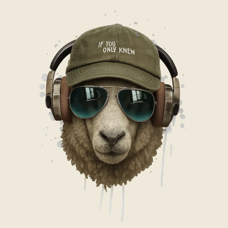 Sheep with headphones retro style