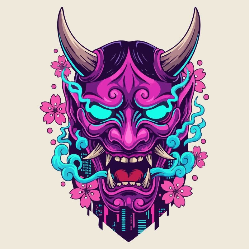 Florale Neon-Dämonenmaske