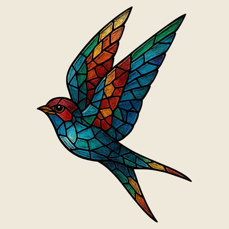 Schwalben-Buntglas-Mosaik Farbenfroher Vogel