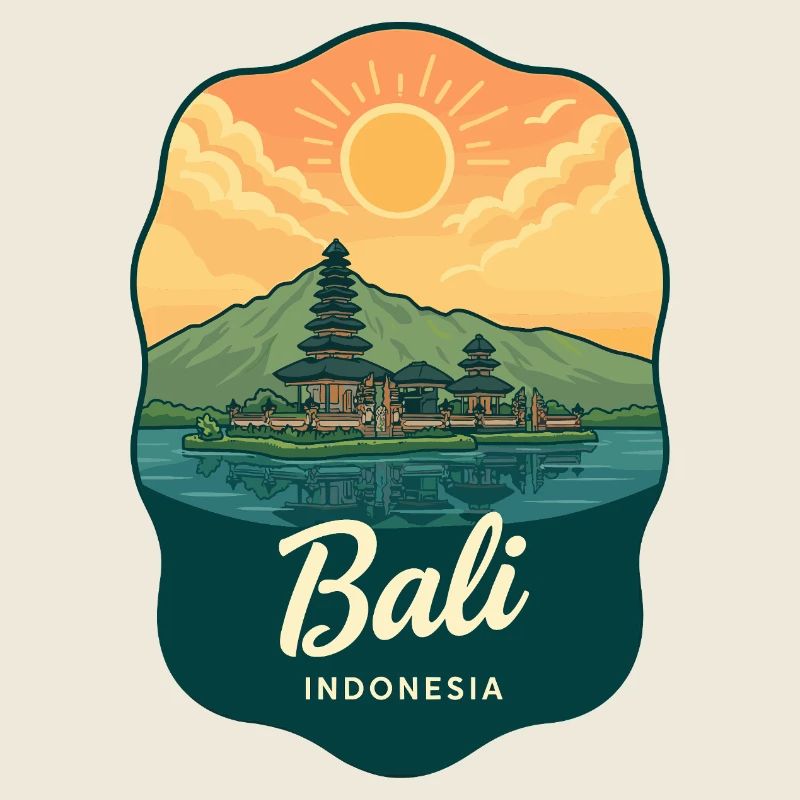 Bali Temple Vintage Sunset Reiseabzeichen