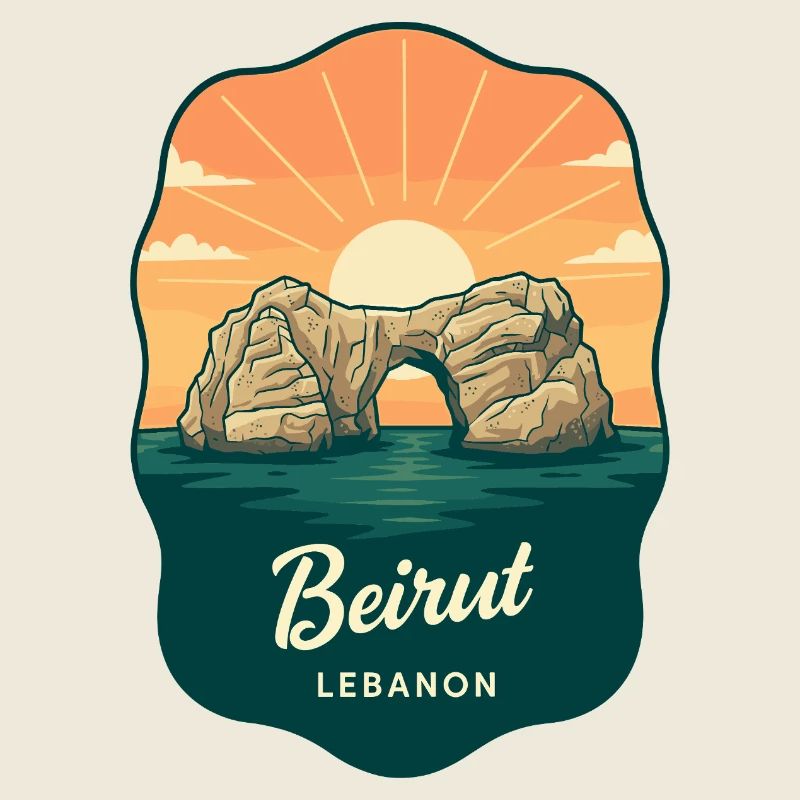 Beirut Raouche Rocks Retro Sunset Reiseabzeichen