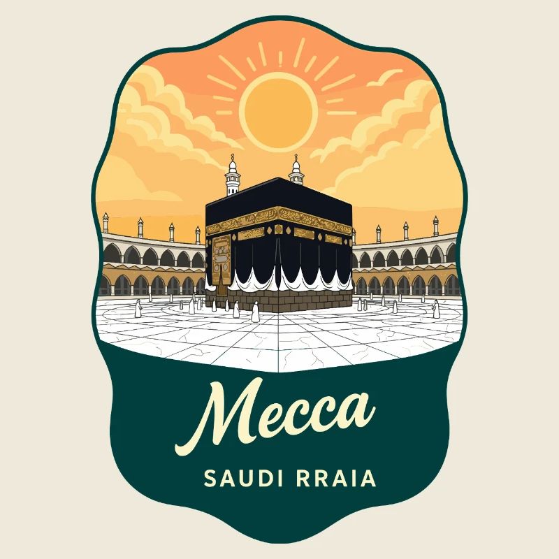 Mecca Kaaba Vintage Sunset Travel Badge