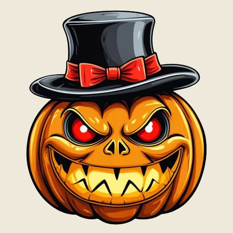 Funny grinning Halloween pumpkin with top hat
