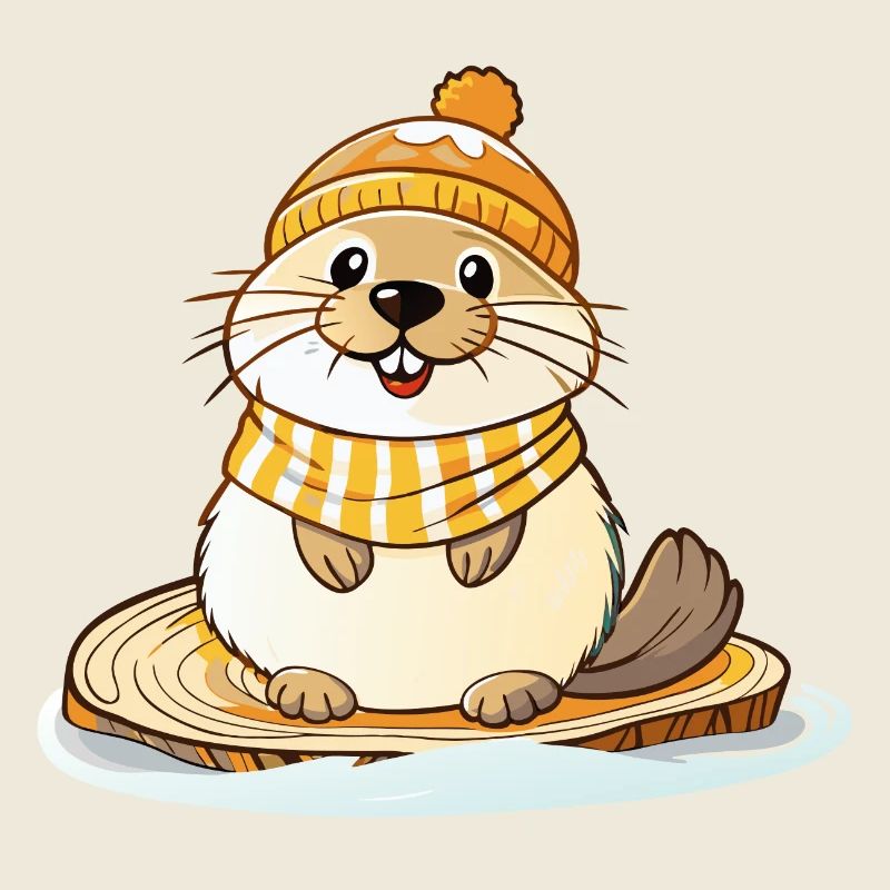 Mignonne loutre avec écharpe et chapeau à pompon.