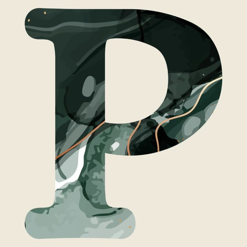Grün marmorierter Buchstabe p