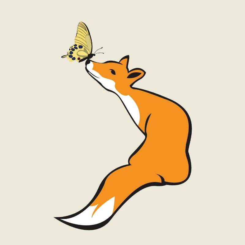 Playful fox with butterfly