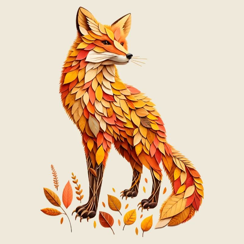 Ein Fuchs, gestaltet aus verschiedenen Blättern