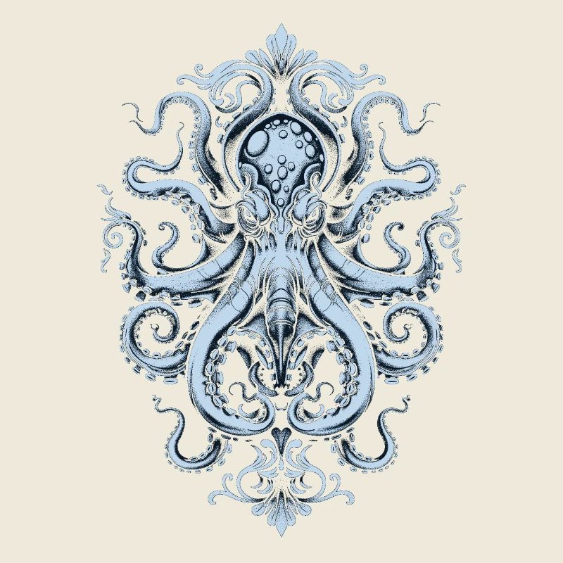 Oktopus Ornament – Tattoo in hellblau