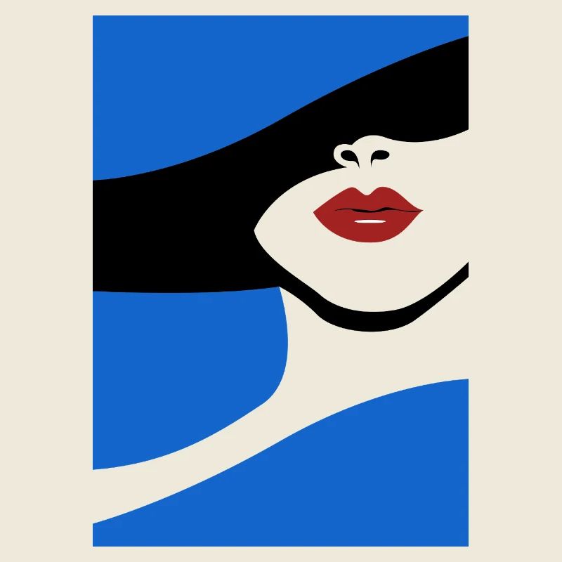 Minimalist lip art in blue