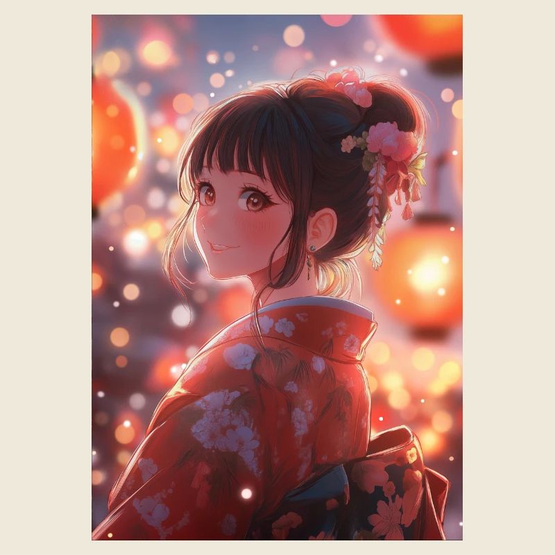 Kimono Blühende Helle Laternen