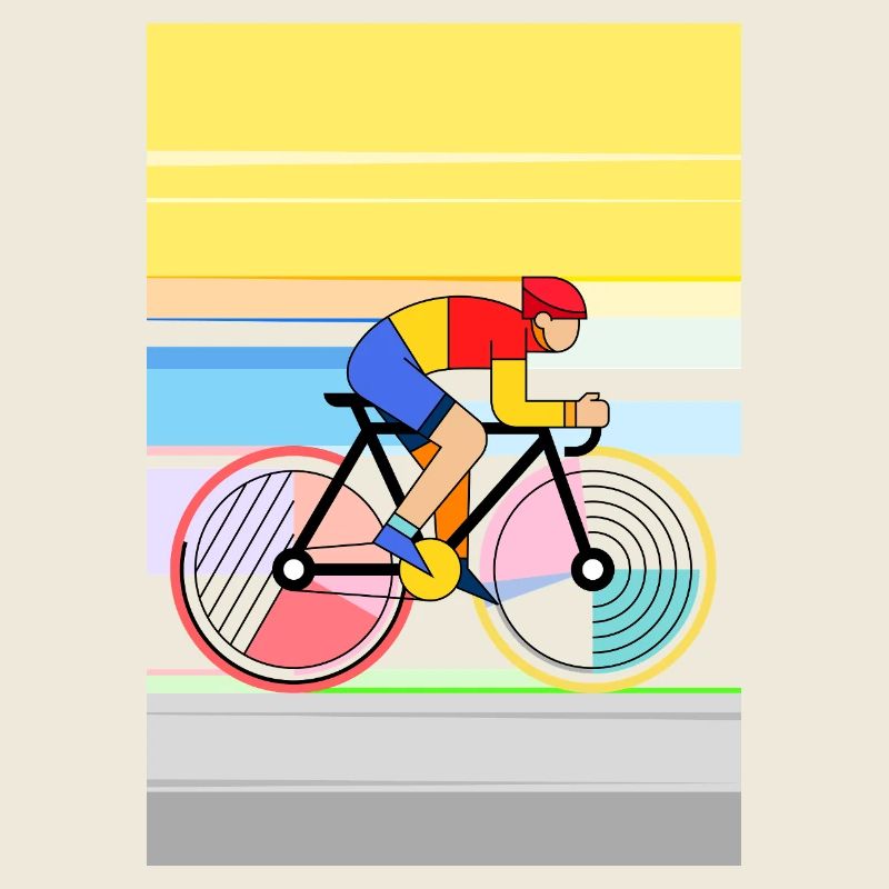 Geometric Cyclist in Color Block Style