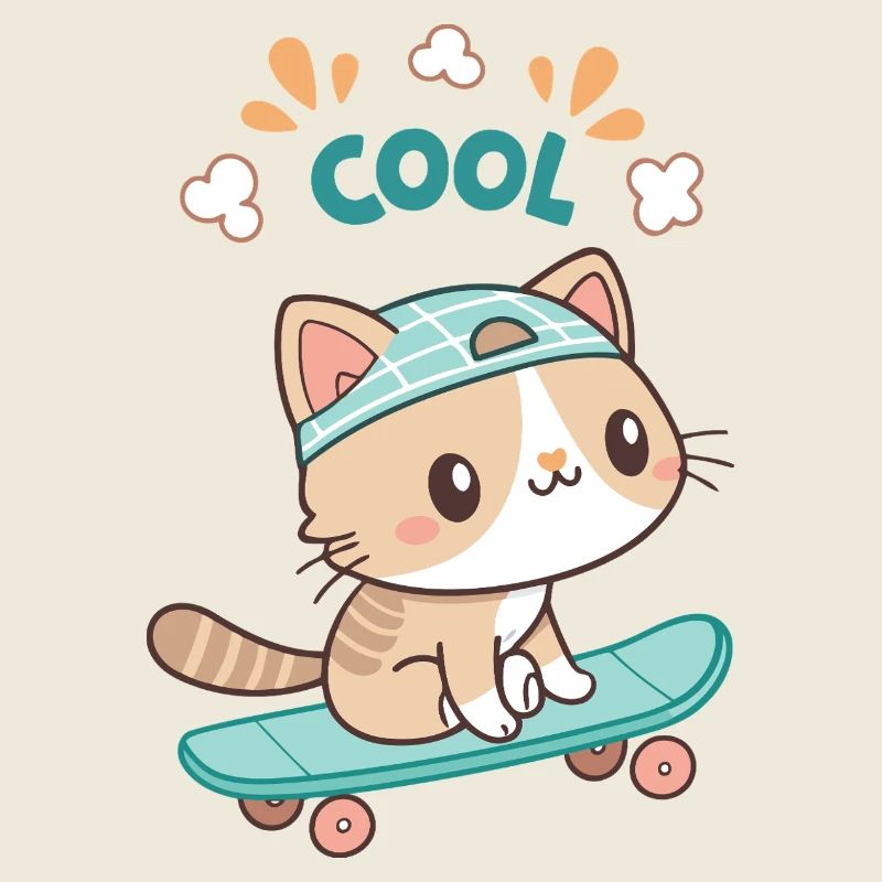 Trendiges Kawaii-Skateboard-Kätzchen