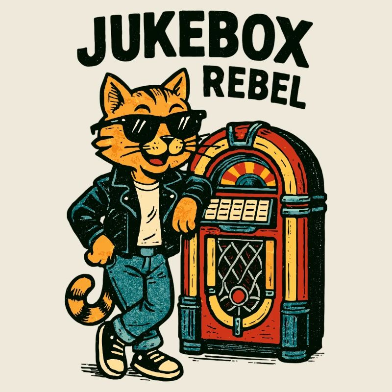 Jukebox Rebel: Cool Retro Cat in Comic Style