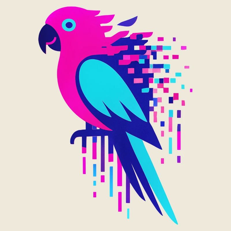 Glitch pixelated Geek parrot