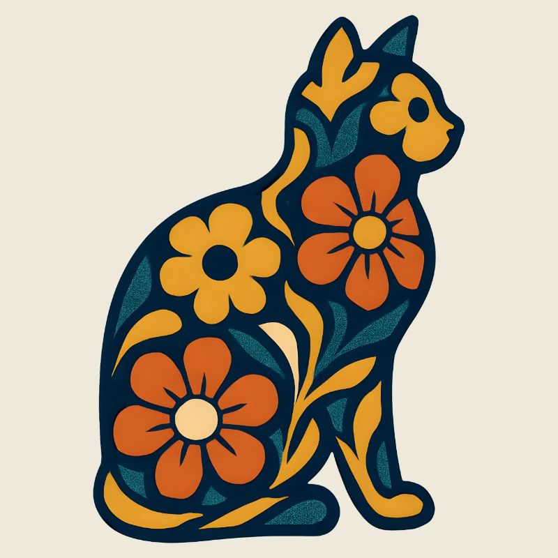 Chat fleur populaire dans un motif floral