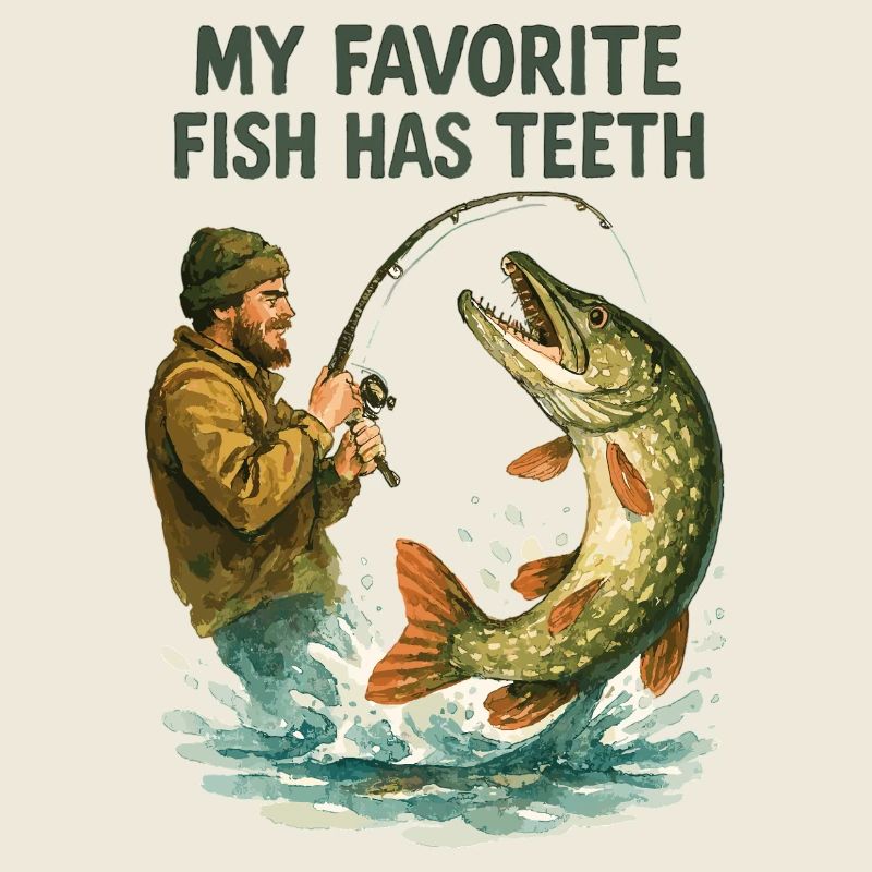 Aquarelle Angler Pike – Mon poisson préféré a des dents