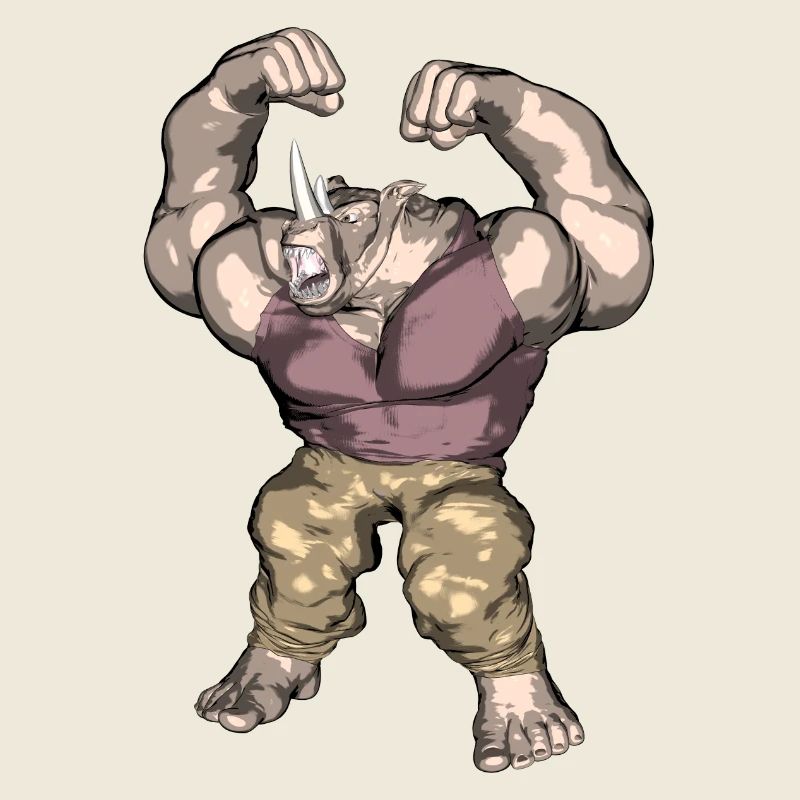 An anthropomorphic rhinoceros