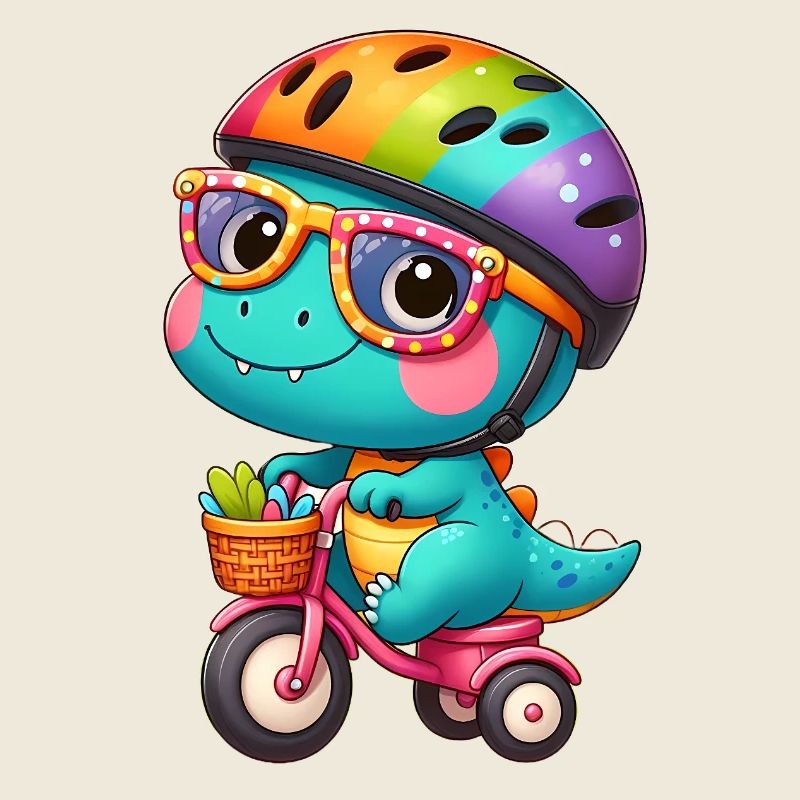 Petit dino avec vélo et casque
