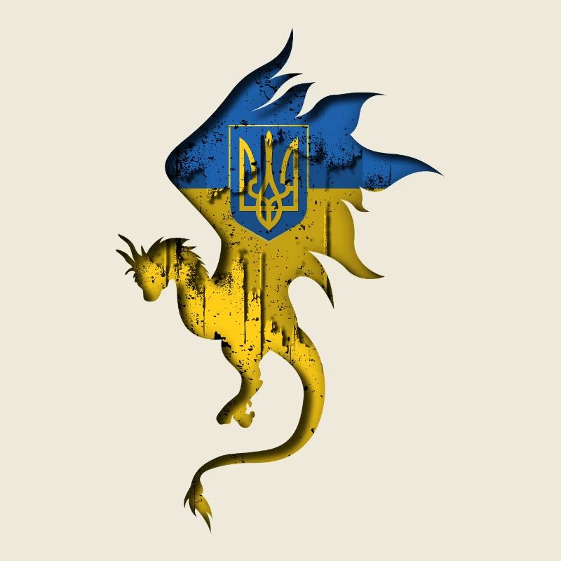 Drapeau de l’Ukraine - Ukraine - Silhouette de dragon