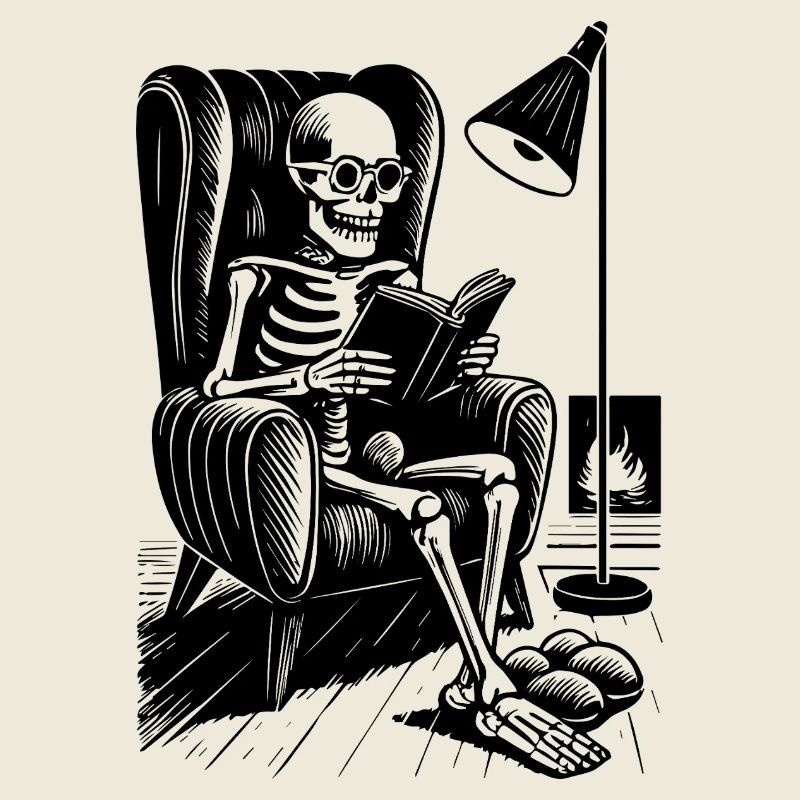 Reading skeleton in reading chair