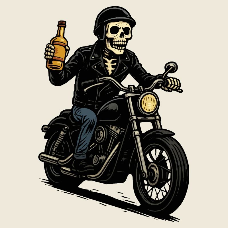 Motard squelette avec bouteille