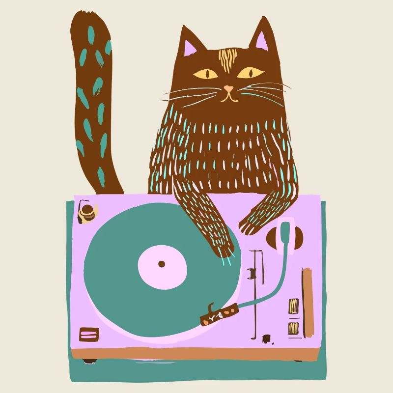 Cat DJ on Retro Turntable