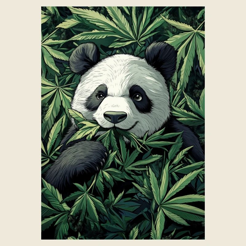 Panda dans le rêve de feuille de cannabis