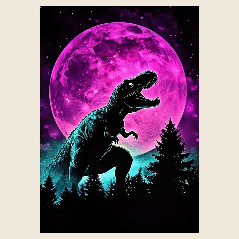 Silhouette de lune néon T-Rex de nuit