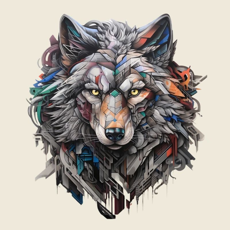 Grauer Wolf im Graffiti-Stil | Wolfsliebhaber