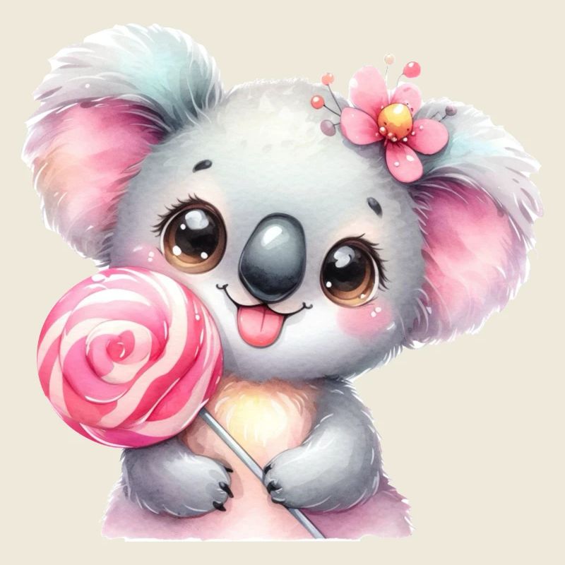 Kleines Koala Mädchen mit einem Lolli