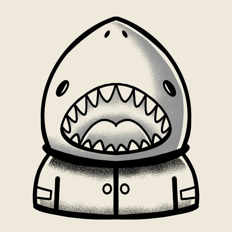 Astronaute requin avec la bouche et les dents grandes ouvertes