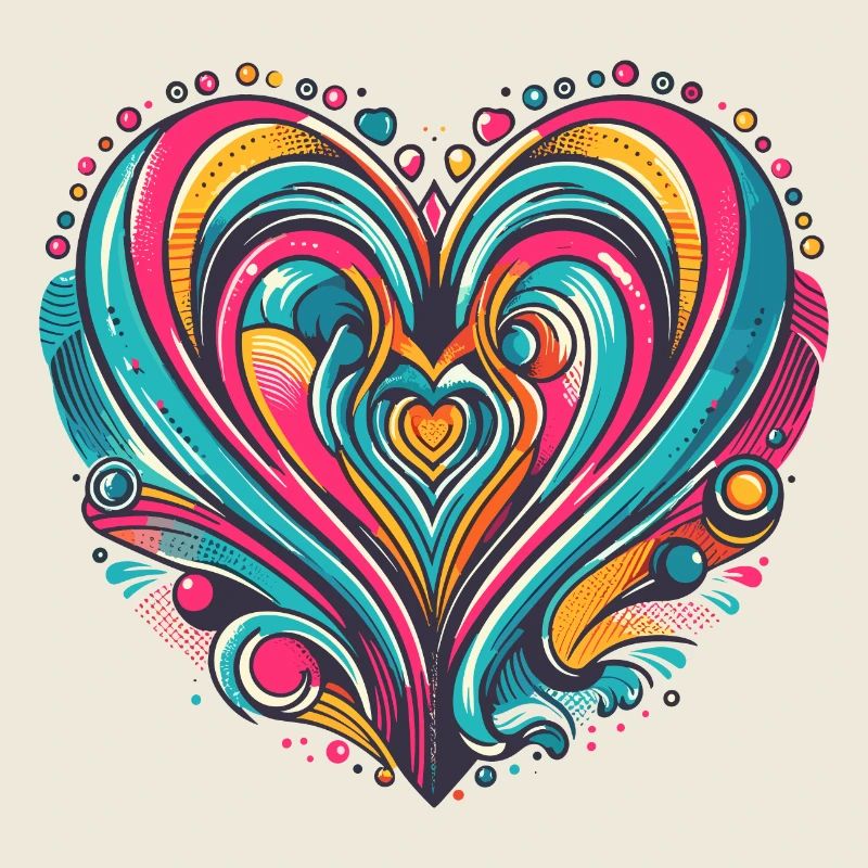 Coeur colorée pop rétro