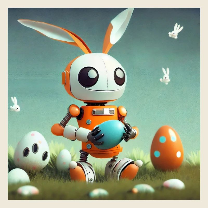 mignon petit robot vintage orange est le lapin de Pâques