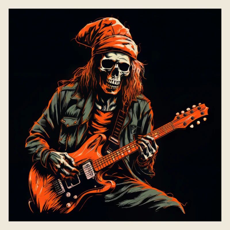 Orange Cap Skeleton Guitarist - Striking Vector