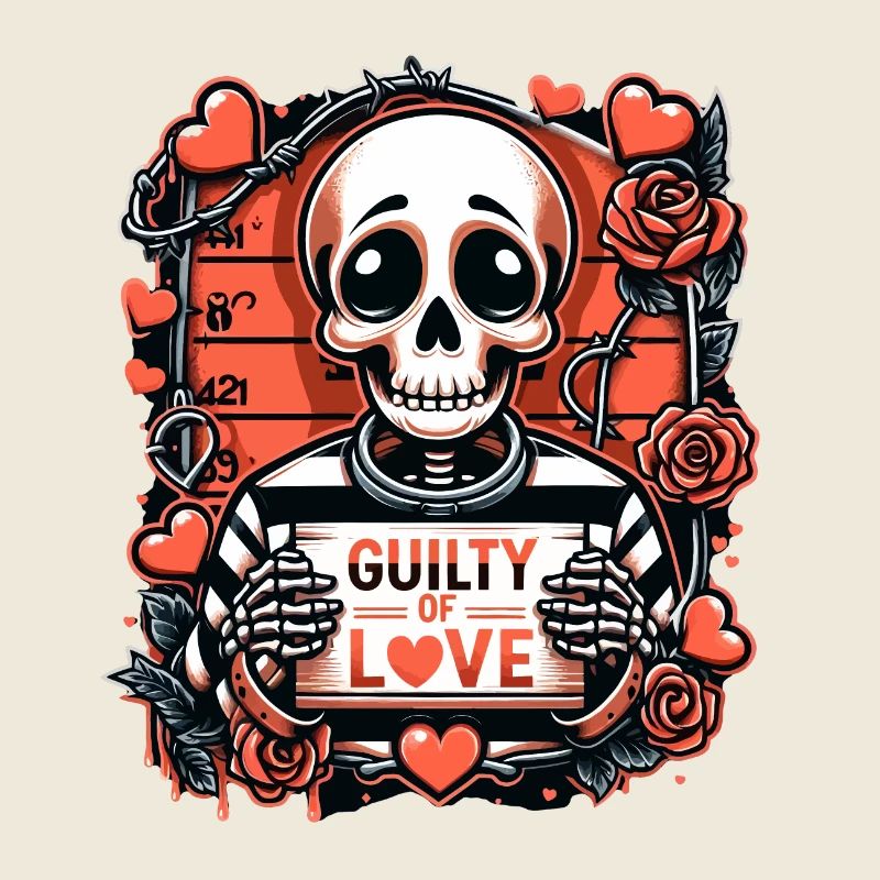 Coupable d’amour squelette mugshot Saint Valentin