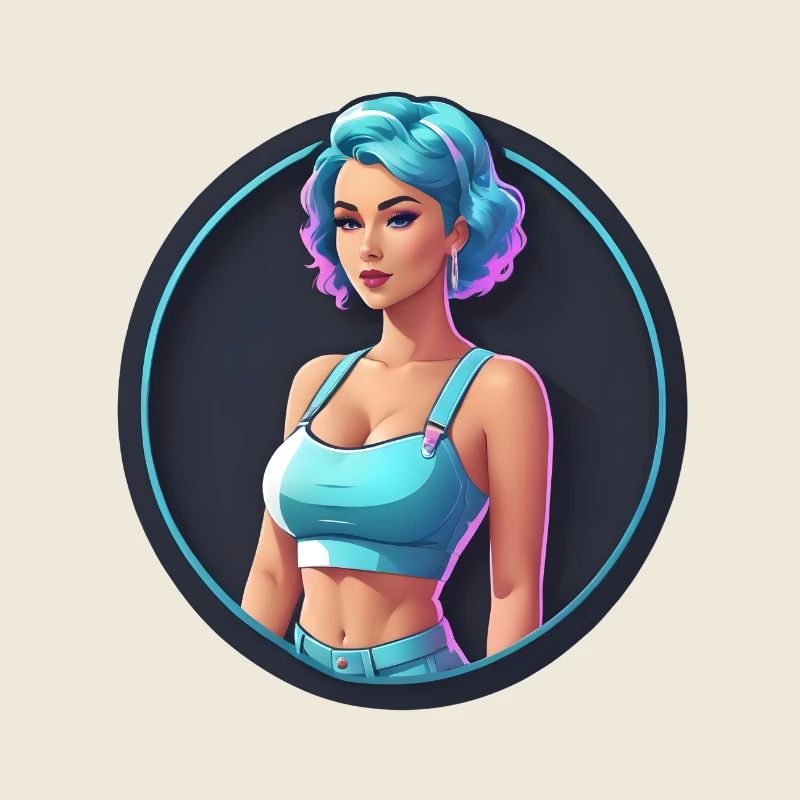 Blauhaariges Retro-Mädchen