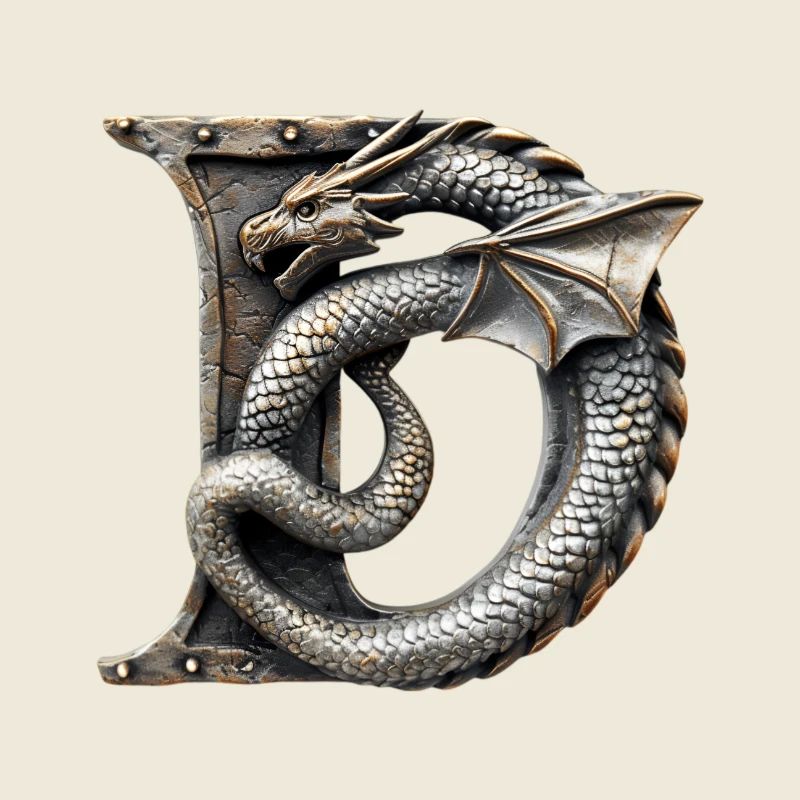 Buchstabe "D" im Drachendesign.