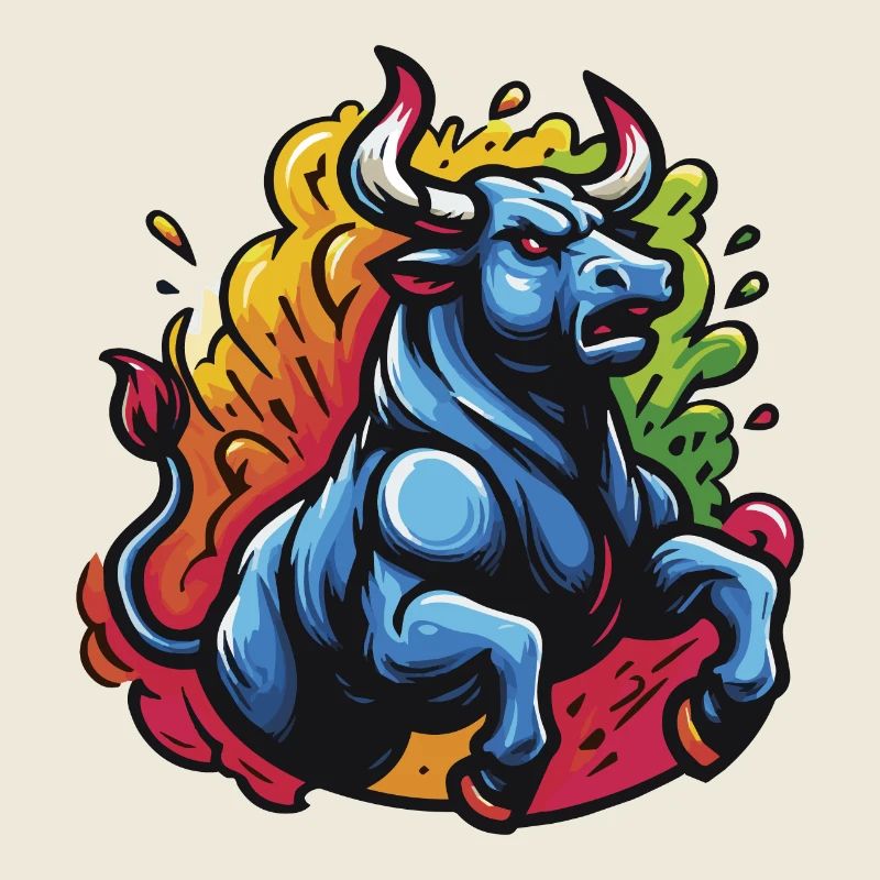 Farbenfroher wütender Stier - 1