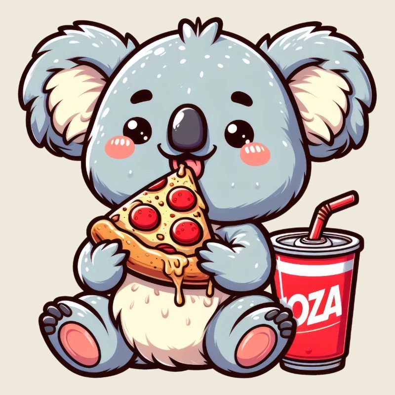 Un ours koala mignon mange de la pizza