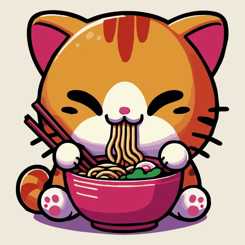 Cute Kawaii Neko Cat eating Ramen 1