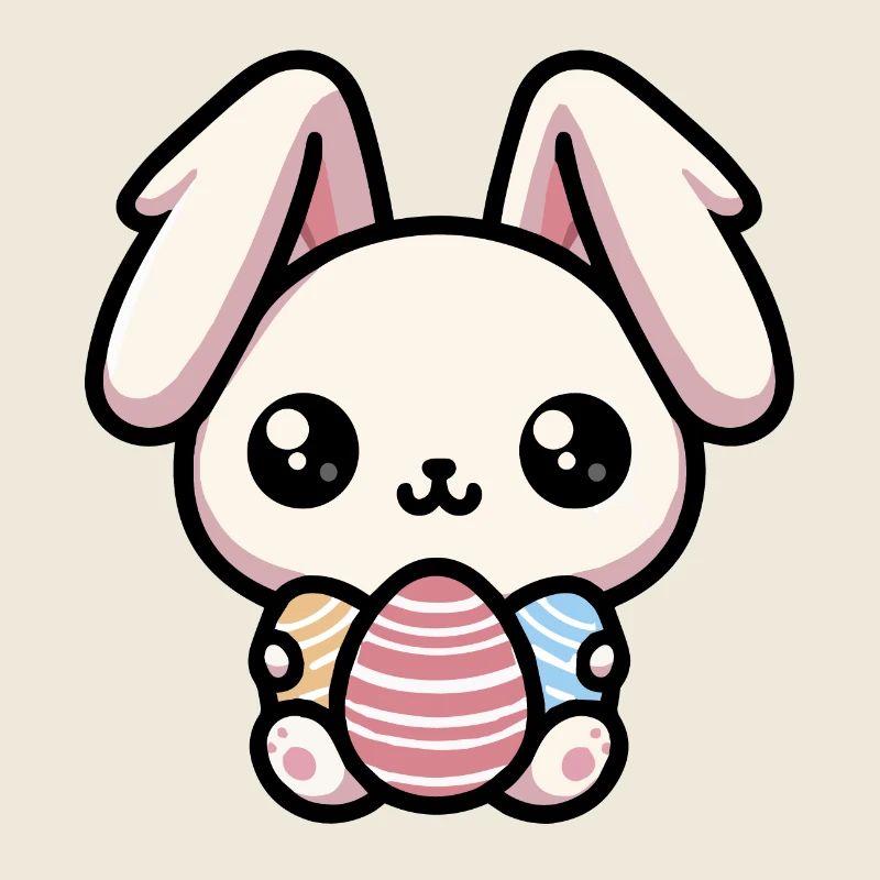 Niedlicher Kawaii-Chibi-Osterhase mit Eiern