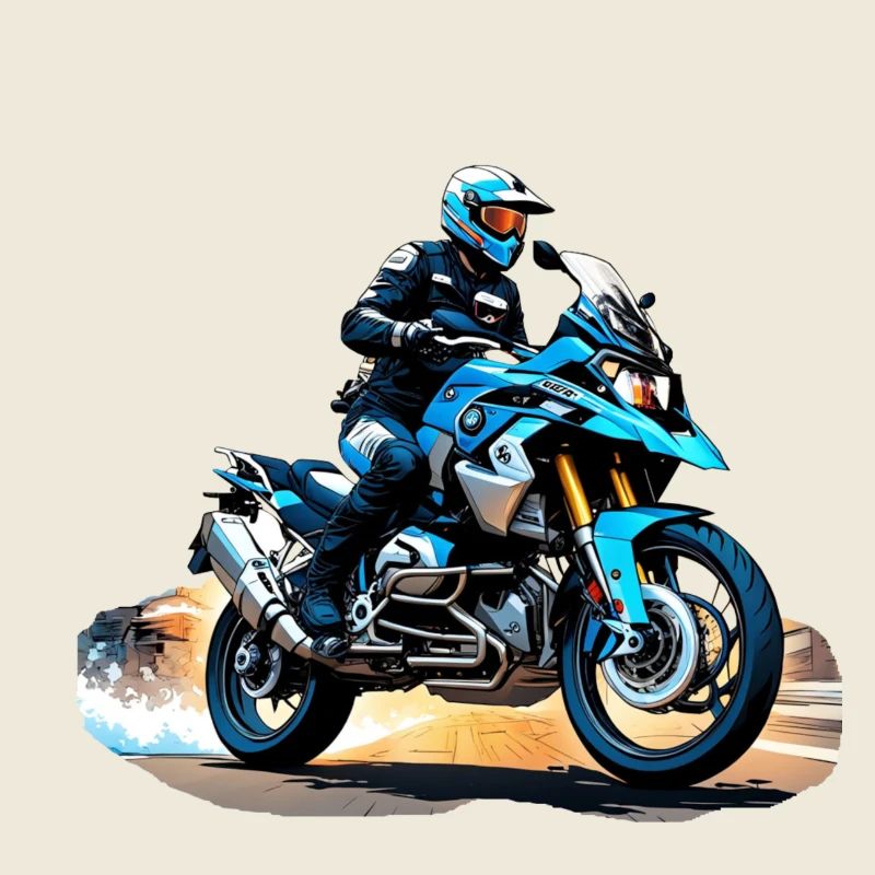 Biker on blue motorcycle
