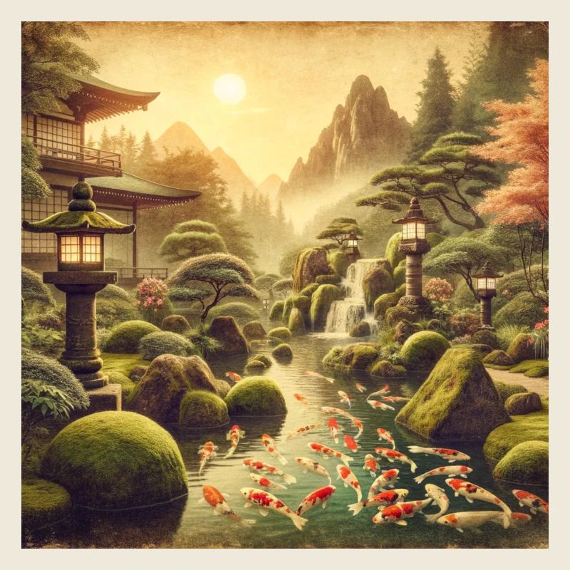 Japan Vintage Kois Moos Wasserfall
