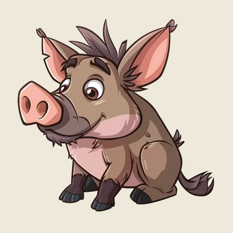 Cute Warthog Cartoon Style