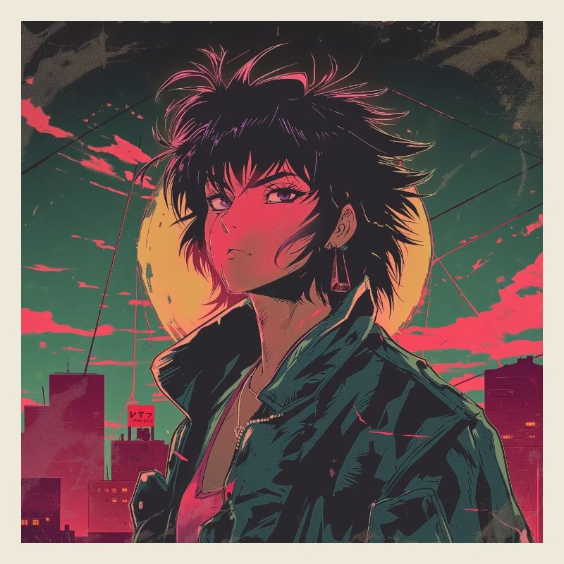 Années 80 Anime Guy Calmant Impression de mode de haute qualité